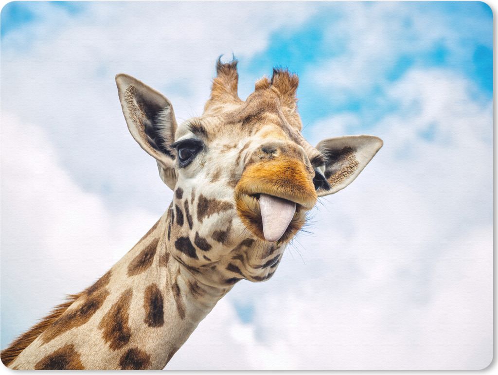 MuchoWow Mauspad Mousepad Giraffe - Lustig - Zunge - Kinder - Jungen - Mädchen - Kind 23x19 cm - Mousepads - Maus Mat - Pad - Mausunterlage - Sc...