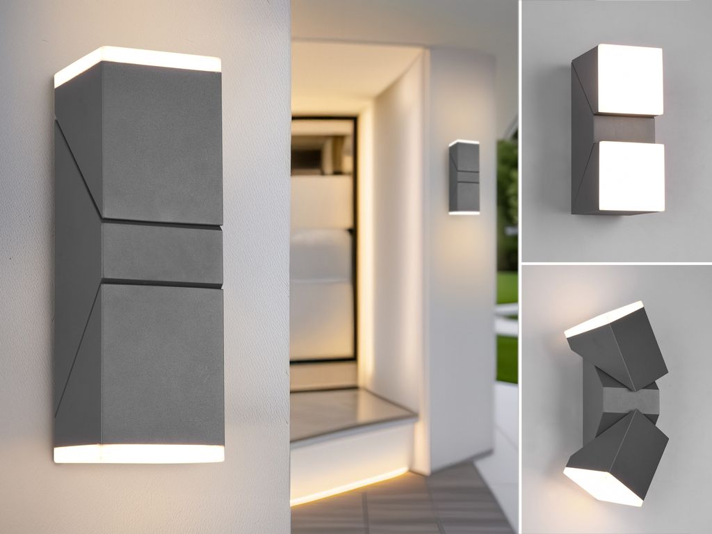 2-er Set schwenkbare LED Außenwandleuchten, Fassadenbeleuchtung Anthrazit H:28cm