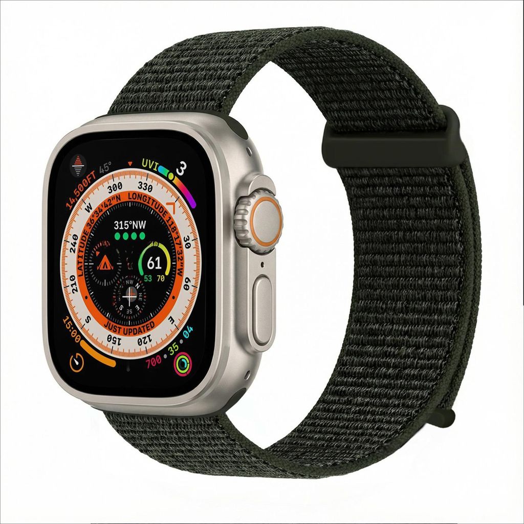 Smartwatch Armband für Apple Watch Ultra 3 49mm Nylon Textil Band Ersatzband Wechselband Klettverschluss flexibel atmungsaktiv Grün Oliv