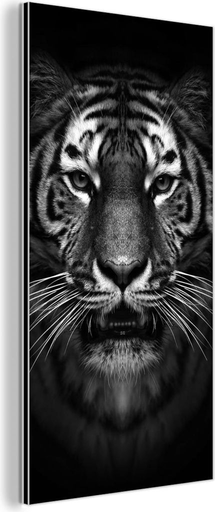 MuchoWow Wanddekoration Metall Metallbild Wandkunst 40x80 cm Tiger - Tiere - Schwarz - Weiß - Porträt - Wild MuchoWow Aluminium Gemälde - Wandde...