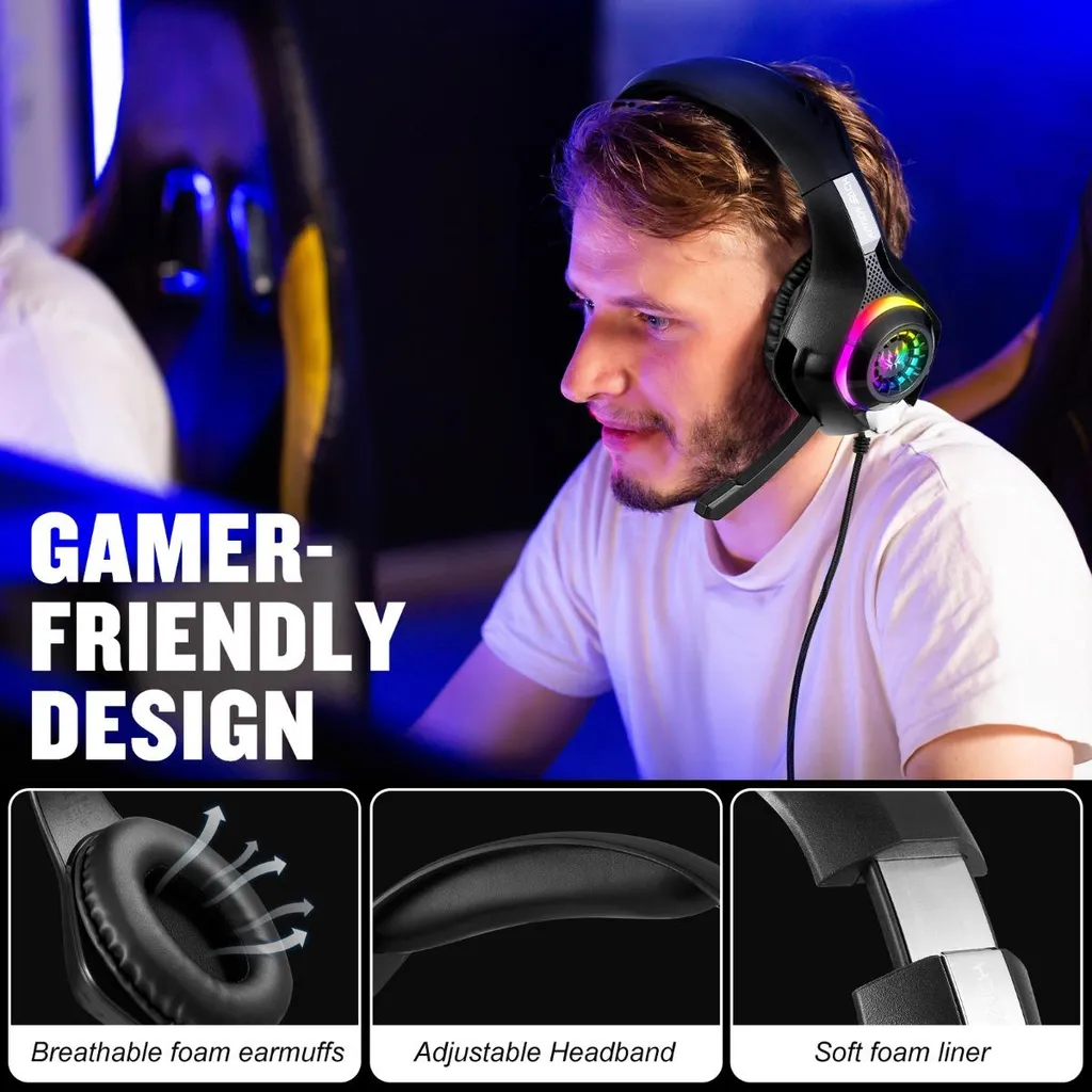 Casque Gamer Anti-Bruit Passif RGB Noir - Fini la Latence sur Console - 2
