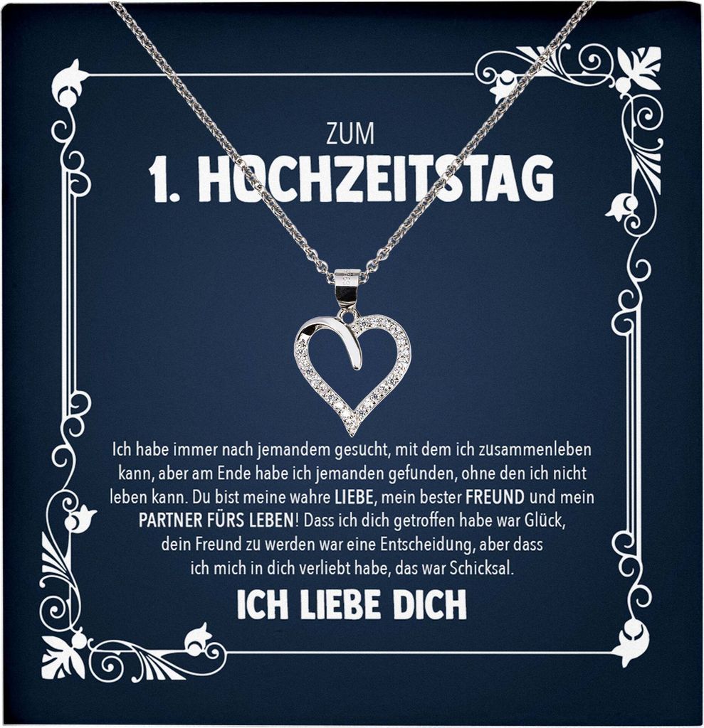 22Feels Ehefrau Erster Hochzeitstag Geschenk 1. Ich Liebe Dich Frauen Herz Halskette Damen Collier mit 23 Zirkonia Steinen (Damen Silber 925/000 Sc...