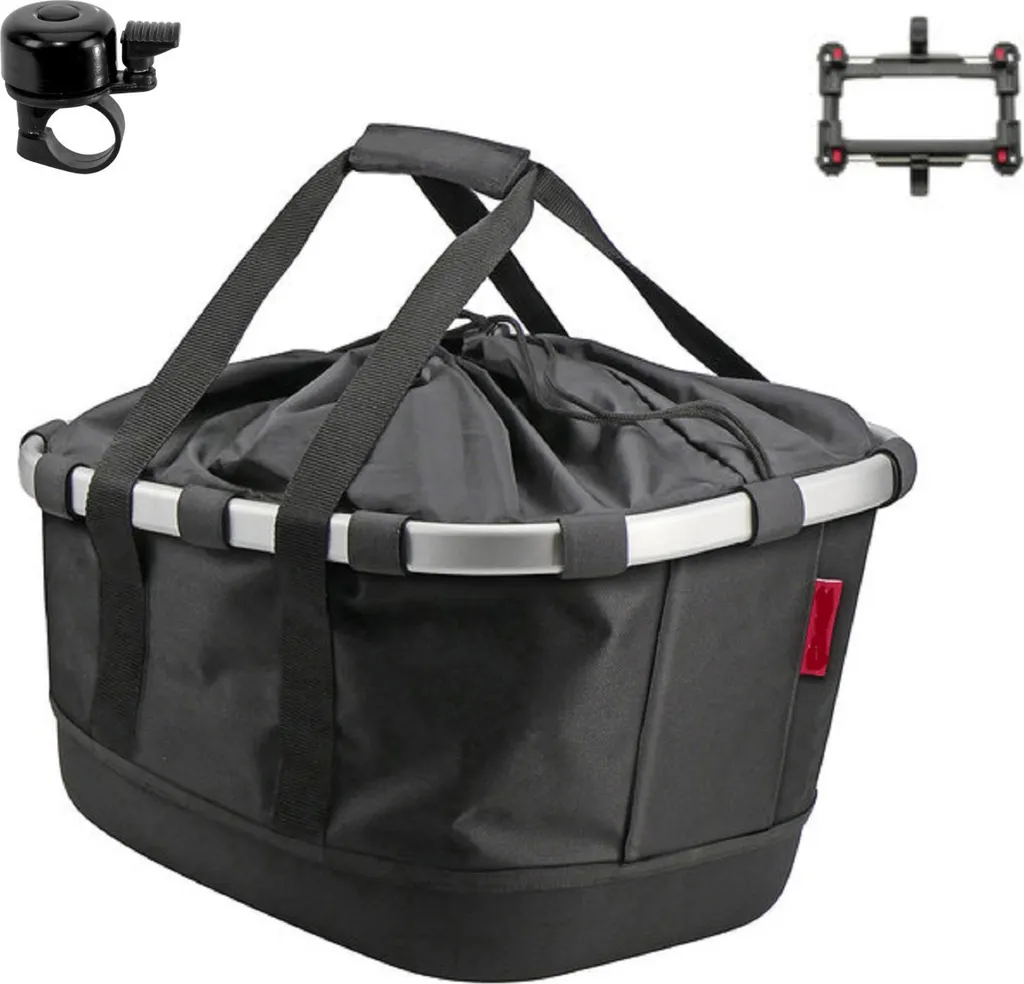 Panier arrière vélo stable Bikebasket GT UniKlip 2 noir avec sonnette kit
