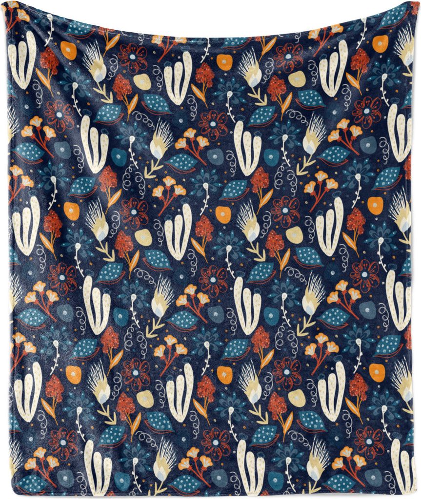 ABAKUHAUS asiatisch Weich Flanell Fleece Decke, Blumenthema Japanische Blumen bunter abstrakter Hintergrund mit Blossom, 175 x 230 cm, Nachtblau Me...