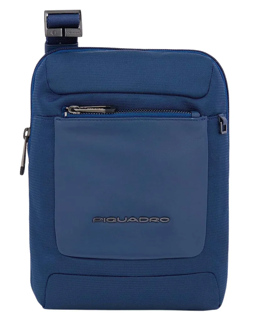Sac à bandoulière Piquadro Macbeth 20 cm - Noir recyclé et cuir