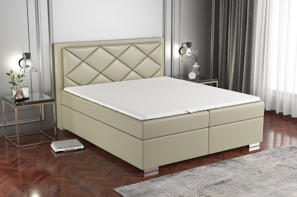 Boxspringbett BERA 140x200 mit 2 Bettkästen, Bonell-Matratze und Topper. Farbe: Beige