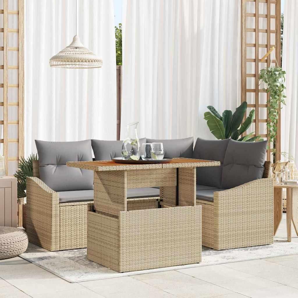Maison Exclusive - Garten-Sofa-Set mit Speicher 5 pcs Beige Poly Rattan