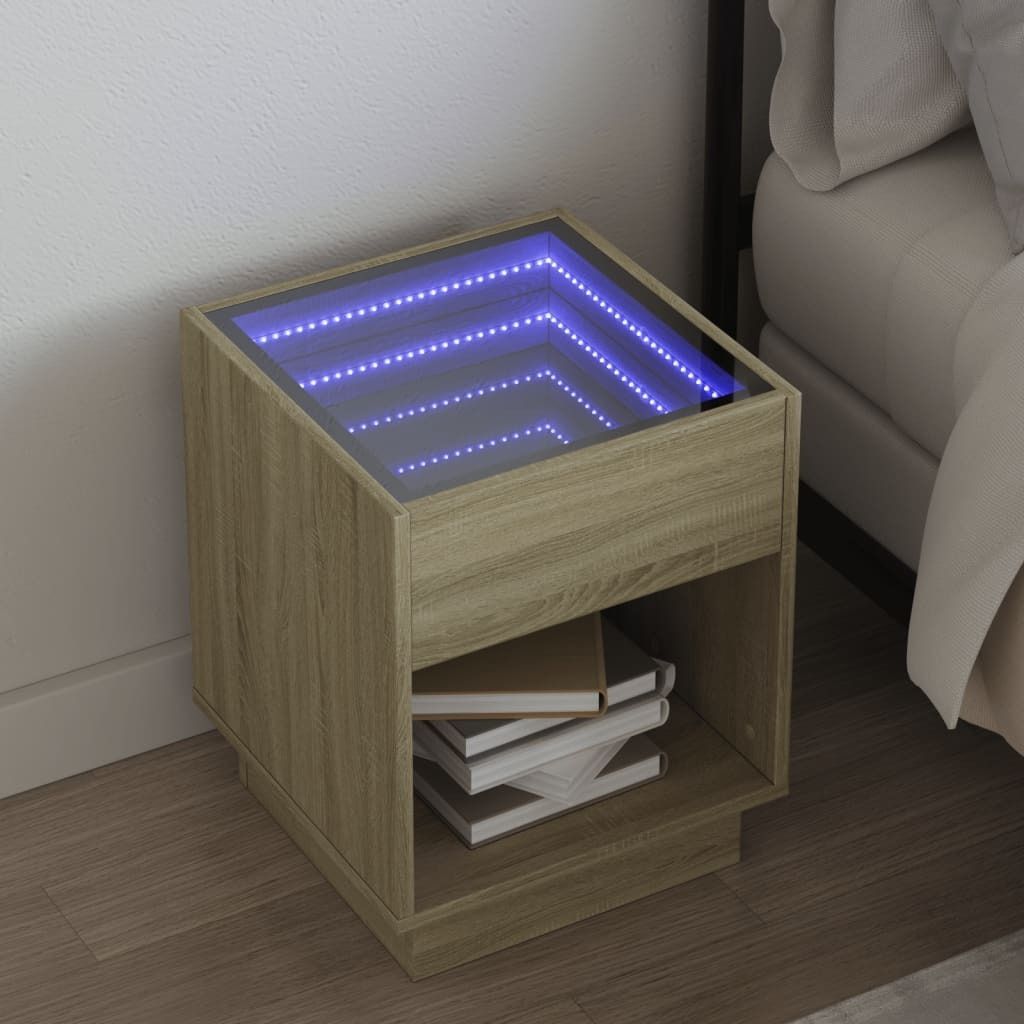 "2026 Promotion" Nachttisch - Beistelltisch - mit Infinity-LED - Sonoma-Eiche 40x40x50 cm - - Nachtkonsole CC14232