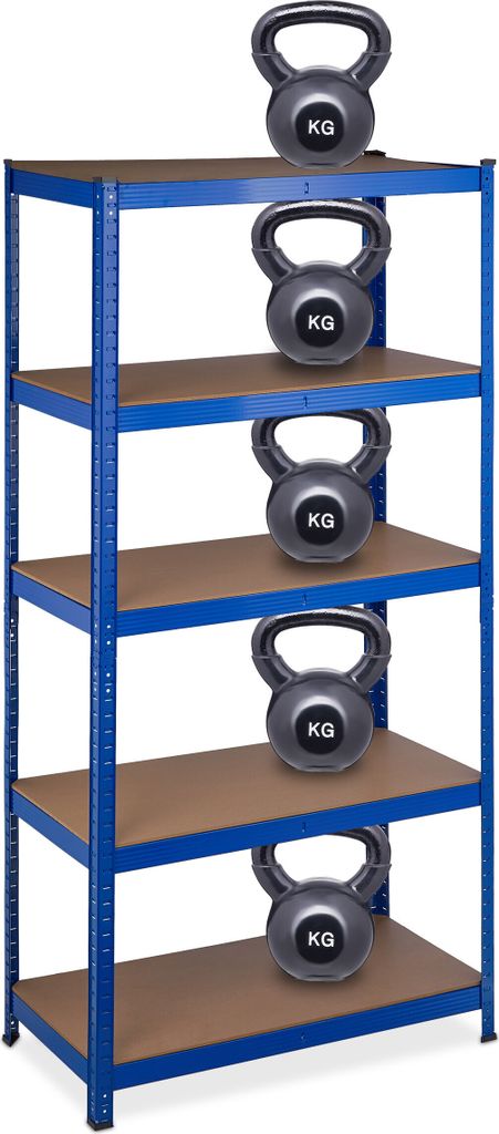Relaxdays Schwerlastregal, HBT: 180x90x45 cm, bis 1325kg, 5 Ebenen, Lagerregal Speisekammer, Keller, Garage, Stahl, blau
