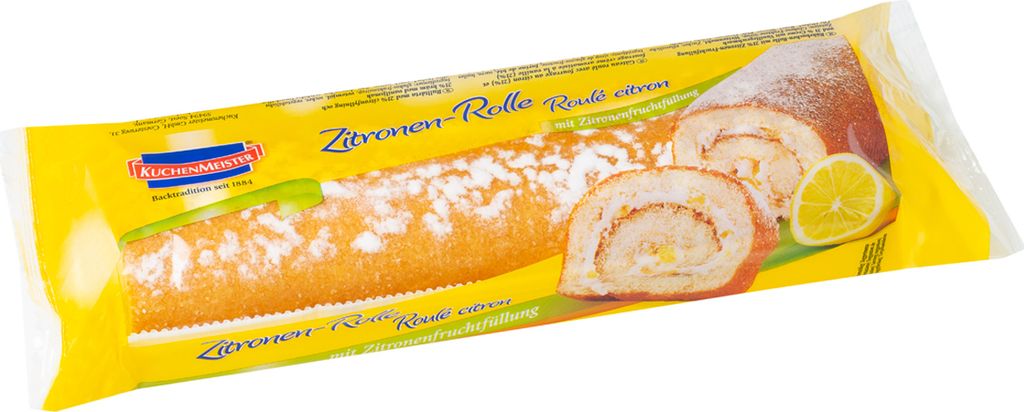 Verpackungsbild KuchenMeister Zitronen Rolle Rührkuchen Creme und Fruchtfüllung 400g