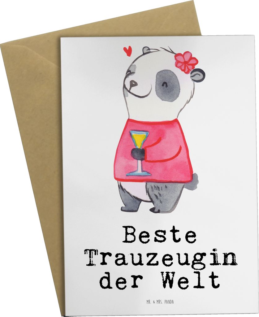 Mr. & Mrs. Panda Grußkarte Panda Beste Trauzeugin der Welt - Weiß - Geschenk, einladungskarten, Freundin, Standesamt, Dankeschön, Hochzeit, Brau...