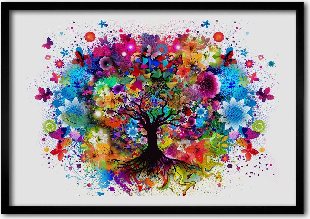 Bild - Bilderrahmen - 100 cm x 70 cm - MDF - Rahmen - Foto - Wandkunst bunter Baum