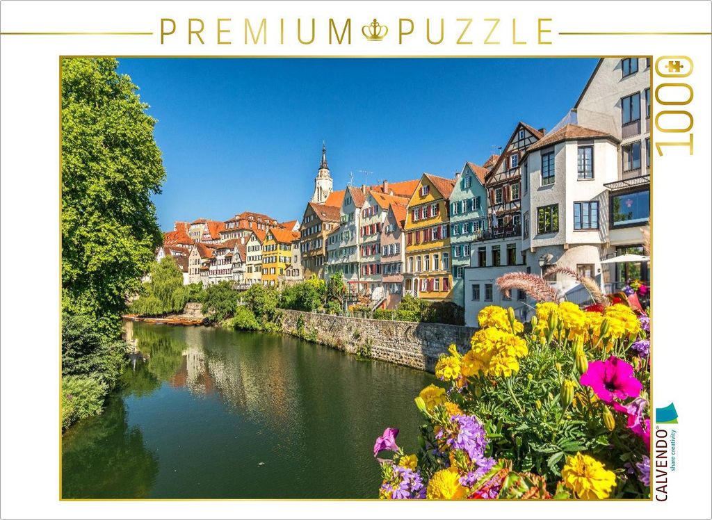 CALVENDO Puzzle Historische Tübinger Neckarfront mit Blumenschmuck | 1000 Teile Lege-Größe 64x48cm Foto-Puzzle für glückliche Stunden