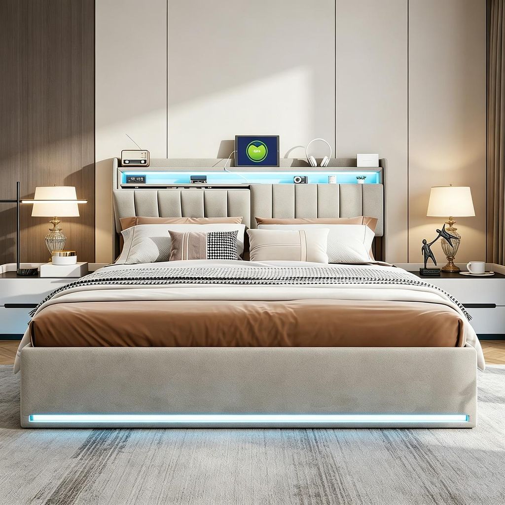 Letto con rete a molle INONEFT, dimensioni 160x200, con LED Immagine del prodotto 
