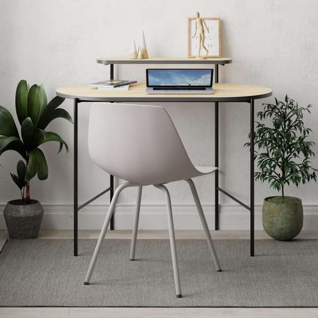 DECORTIE Loub Moderner Schreibtisch Eiche mit Monitorfuß 100 x 55 x 87 cm