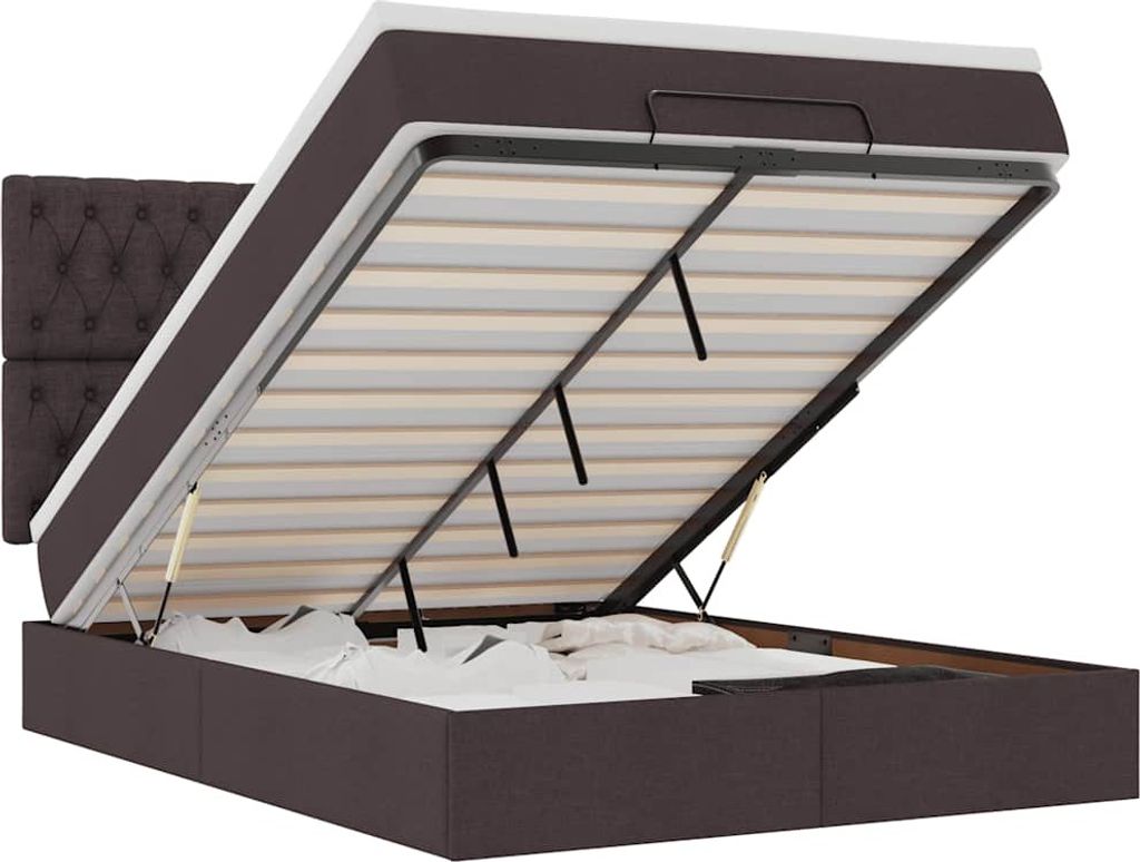 vidaXL Ottoman-Bett mit Matratzen & LEDs Hellgrau 160x200 cm Stoff