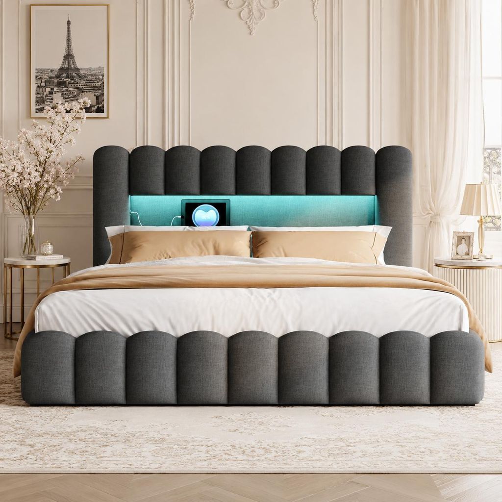 INONEFT Polsterbett 180x200cm mit LED und USB Typ-C, Produktbild  KI-generiertes Bild
