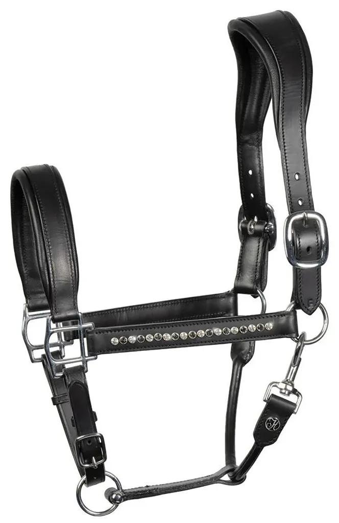 Licol anatomique Harry's Horse en cuir noir avec cristaux - Taille Cob