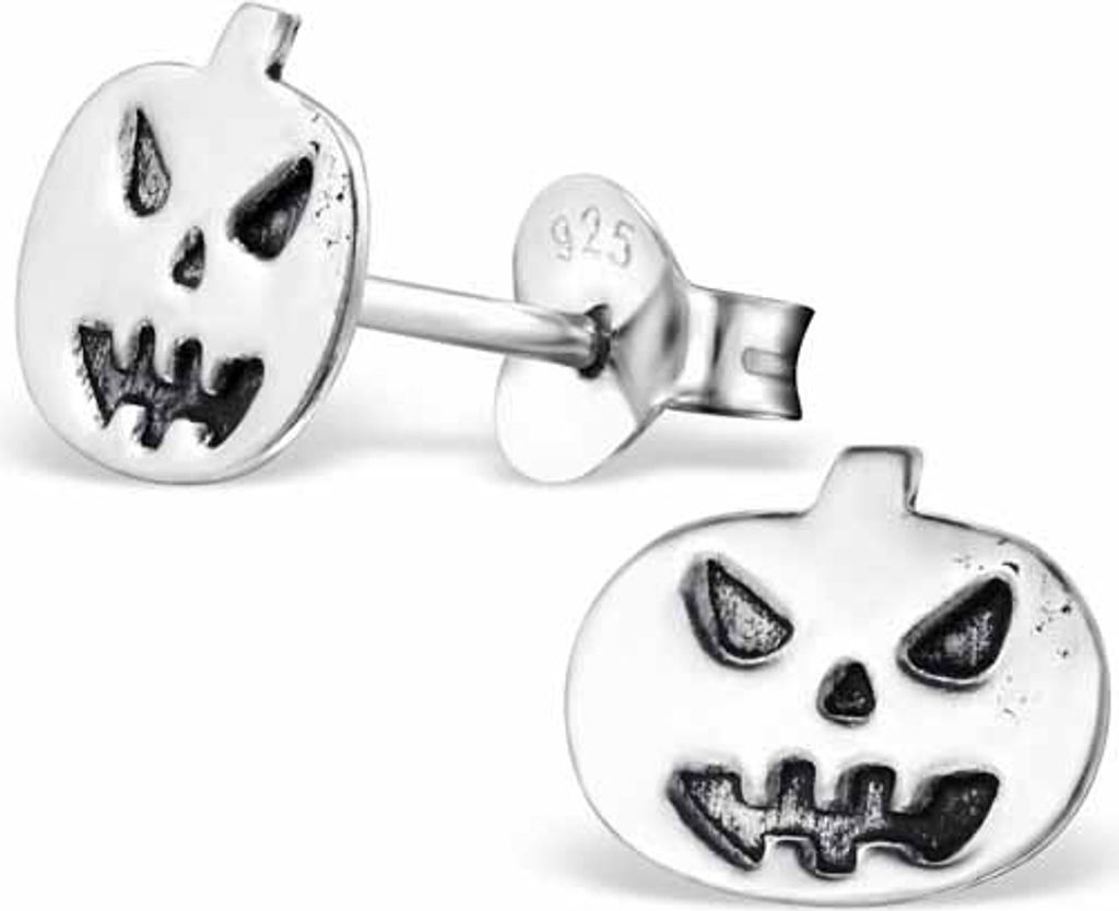 Halloween Schmuck: Silber Ohrringe / Kinderohrringe Kürbis, Fledermaus, Spinnennetz Kürbis Ohrstecker