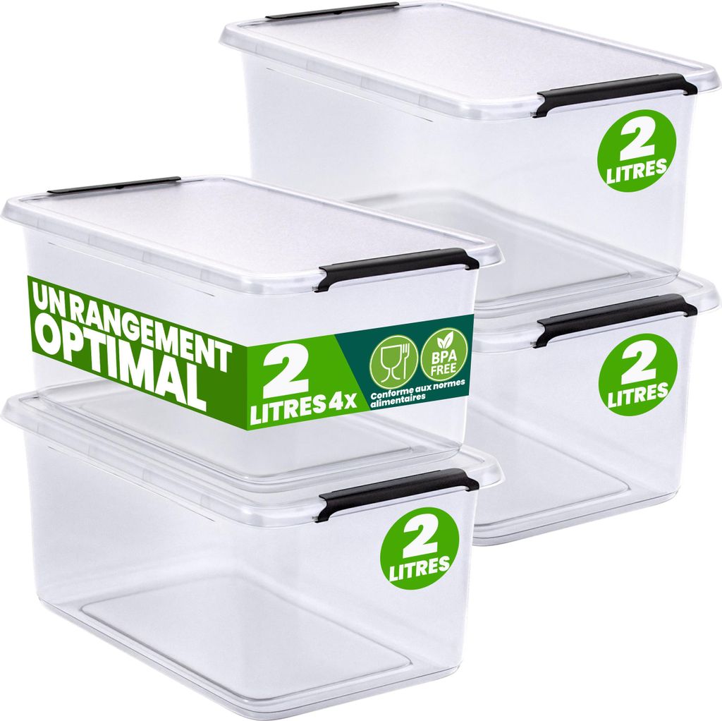 DEUBA® 4x Boîte de rangement 2L en plastique transparent Image du produit 