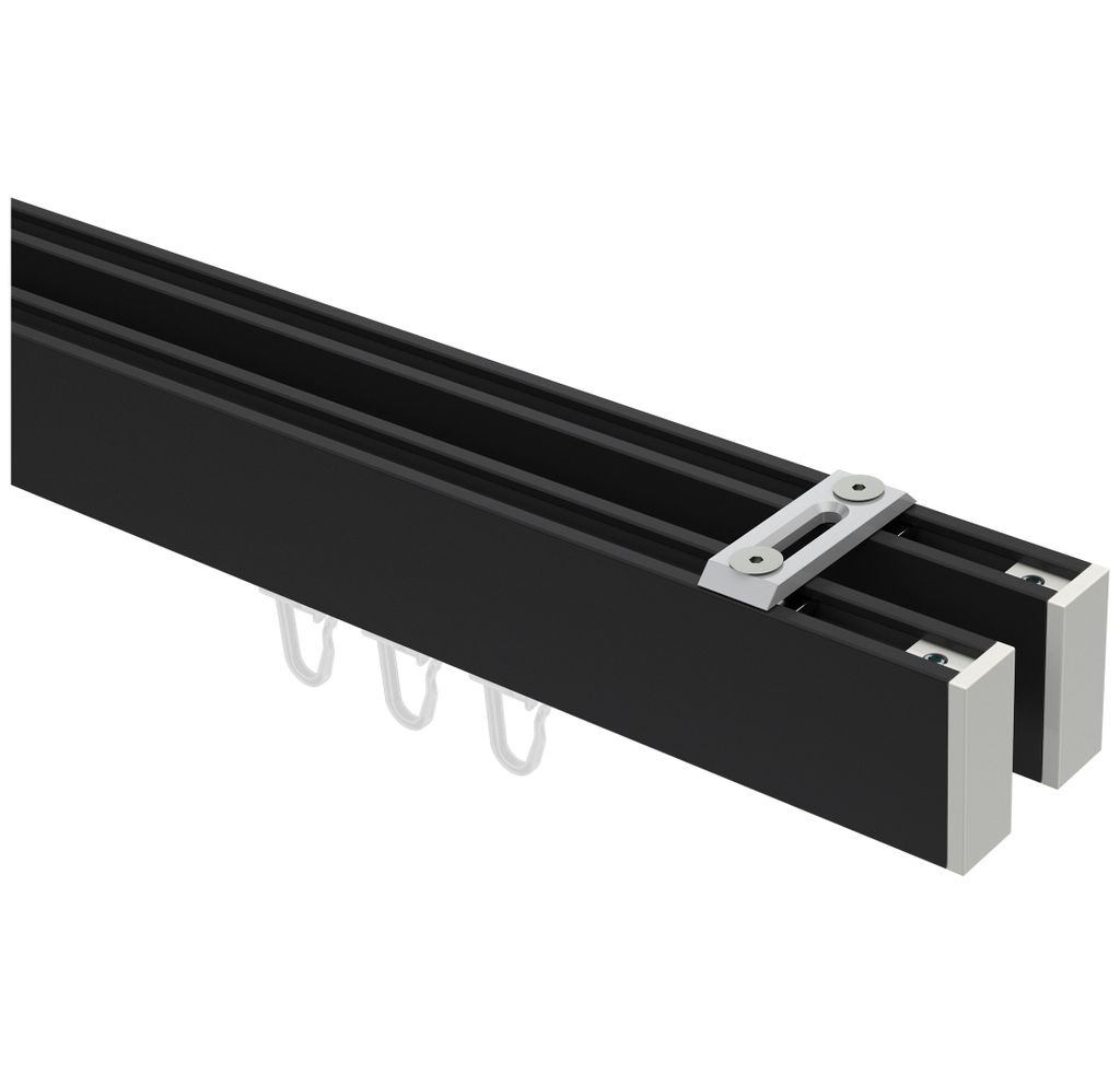 Interdeco Innenlaufstange / Gardinenstange mit Innenlauf Schwarz / Weiß, Typ Smartline Paxo (Kappe) Deckenmontage, 14x35 mm 2-läufig, 160 cm