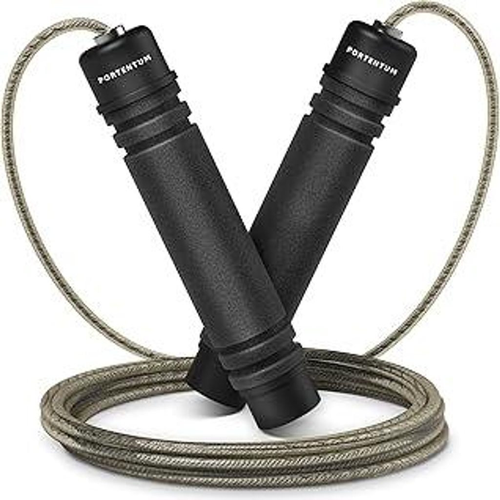 PORTENTUM Springseil Erwachsene Fitness, Speed Rope Verstellbar mit Hautfreundlichen Schaum Griffe, Länge Einstellbar, rutschfest und Ideal für F...