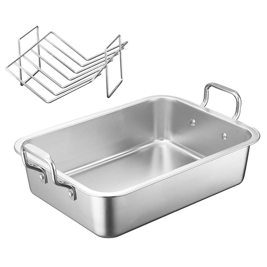 Bräter Set Edelstahl – rechteckige Auflaufform mit Grillrost, spülmaschinenfest, für Fleisch, Gemüse & Aufläufe
