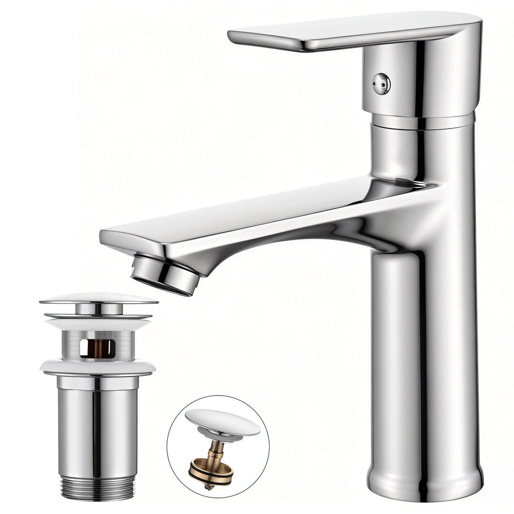 Homelody Wasserhahn Bad Chrom+Universal Ablaufgarnitur Produktbild 