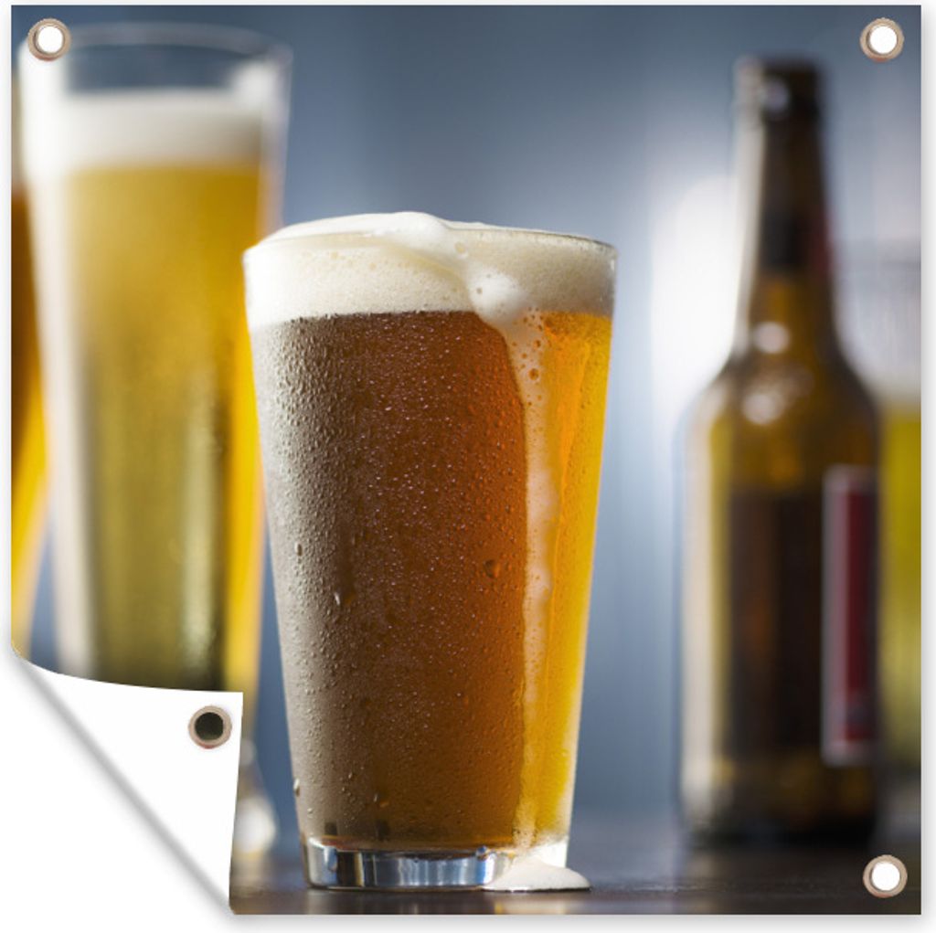 MuchoWow 50x50 cm Outdoor-Poster Gartendeko Sichtschutz Garten Poster für den Garten Verschiedene Biergläser und Biere