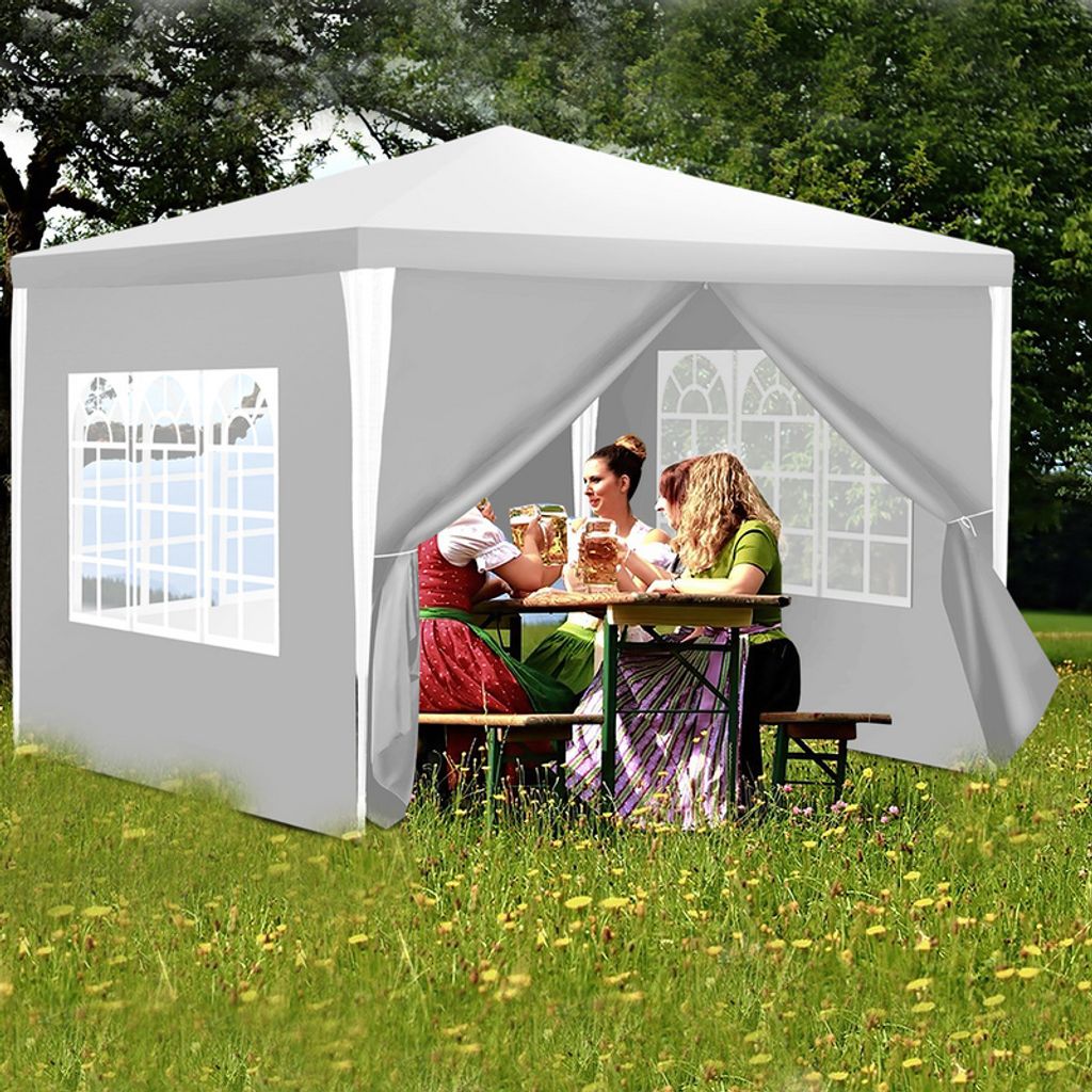 Yakimz Pavillon Gartenzelt – Leichte Reinigung, langlebig mit Seitenteilen, perfektes Partyzelt Weiß 3x3m
