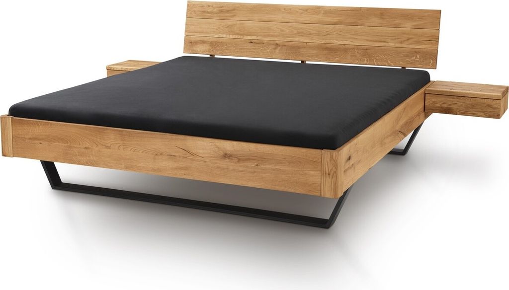Bett Gent 140x220 cm Sonderlänge Wildeiche Massiv mit Holzkopfteil Natur