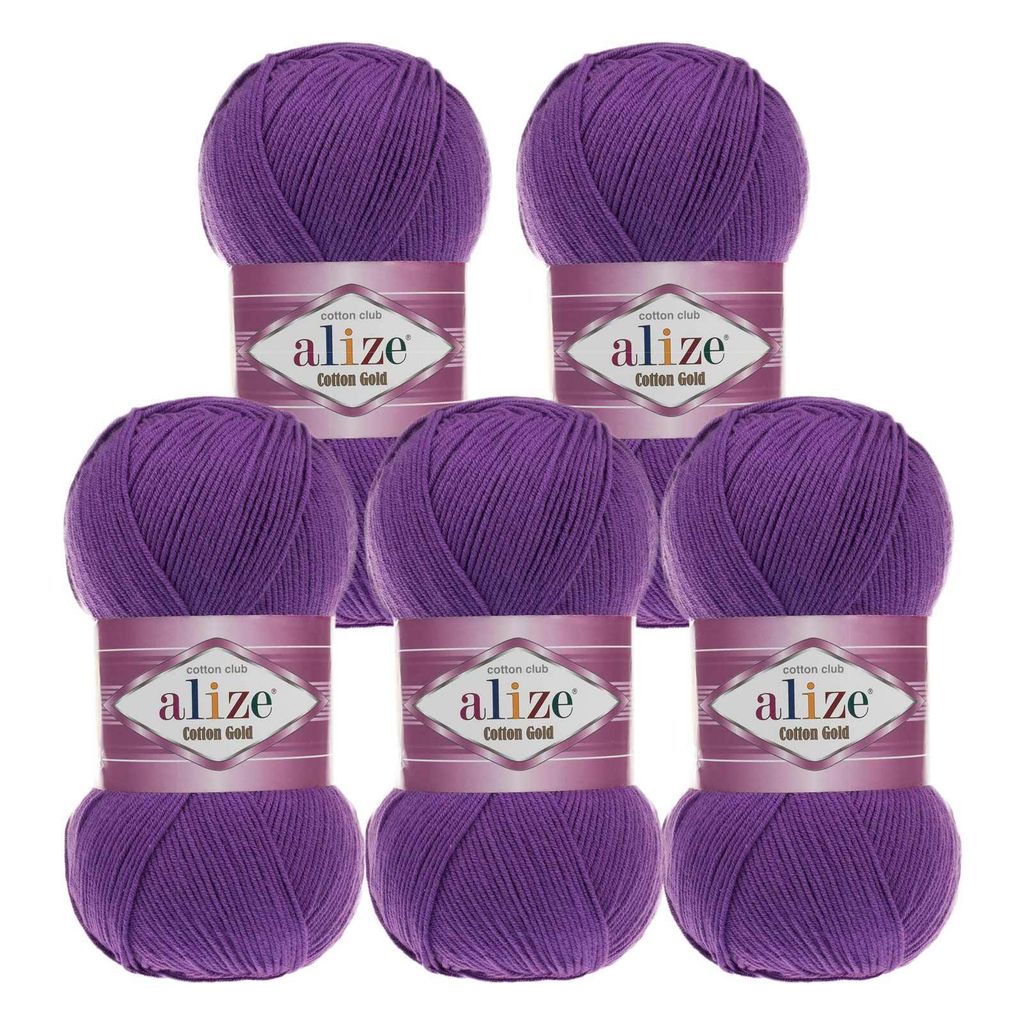 5 x 100g Strickgarn Alize Baumwolle Gold Uni Klassikgarn Häkelgarn Strick-Wolle