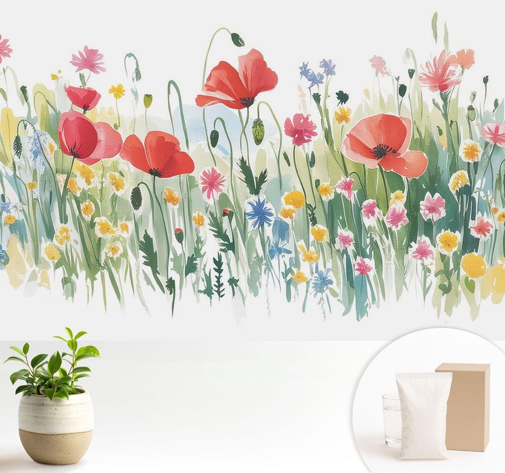 Fototapete - 104x70 cm - Tapete - Wandtapete - Wandbilder - Dekofolie - Tapete Folie - Wand - Dekoration - Wohnzimmer - Sommerwiese