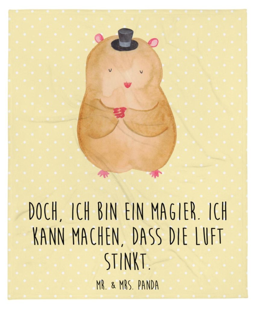 Mr. & Mrs. Panda Decke Hamster Hut - Gelb Pastell - Geschenk, Kuschelige, Plaid, Magier, Zauberer, Lustige Sprüche, Tagesdecke, Zwerghamster, Bett...