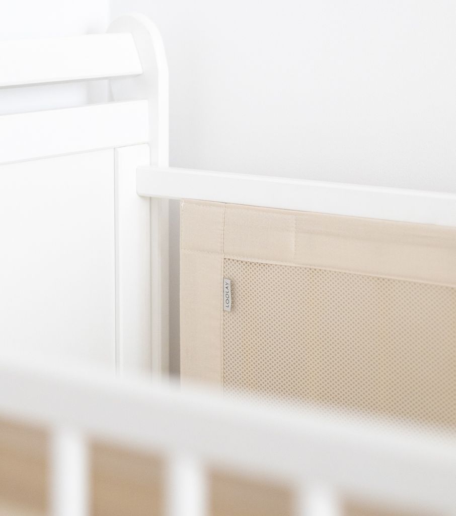 BEIGE Atmungsaktiv 2 TLG. Netzstoff BETTUMRANDUNG Babybett Umrandung Neugeborene Baby Sprossen Bett Schutz für 140x70 cm Babybett SET 2 Stück 130...