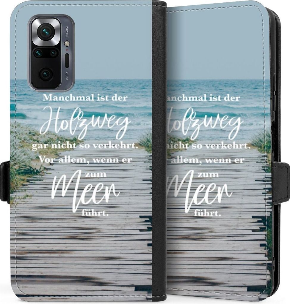 DeinDesign Klapphülle für Xiaomi Redmi Note 10 Pro Handytasche Lederhülle Tasche Statement Strand Spruch