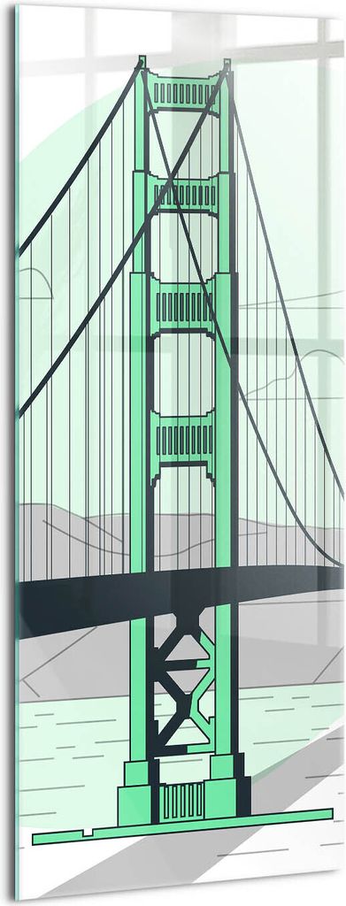 Designer Glasbild - Wandbild - Glas Bild - 50x125 cm - Zeichnung Der Golden Gate Bridge