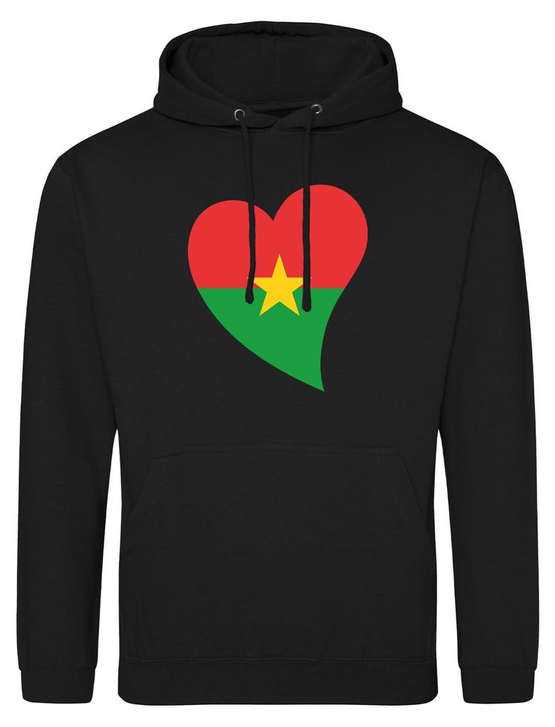 Huuraa Uni Hoodie Burkina Faso Flagge Herz 3XL Deep Black Vegan Sweatshirt Geschenkidee