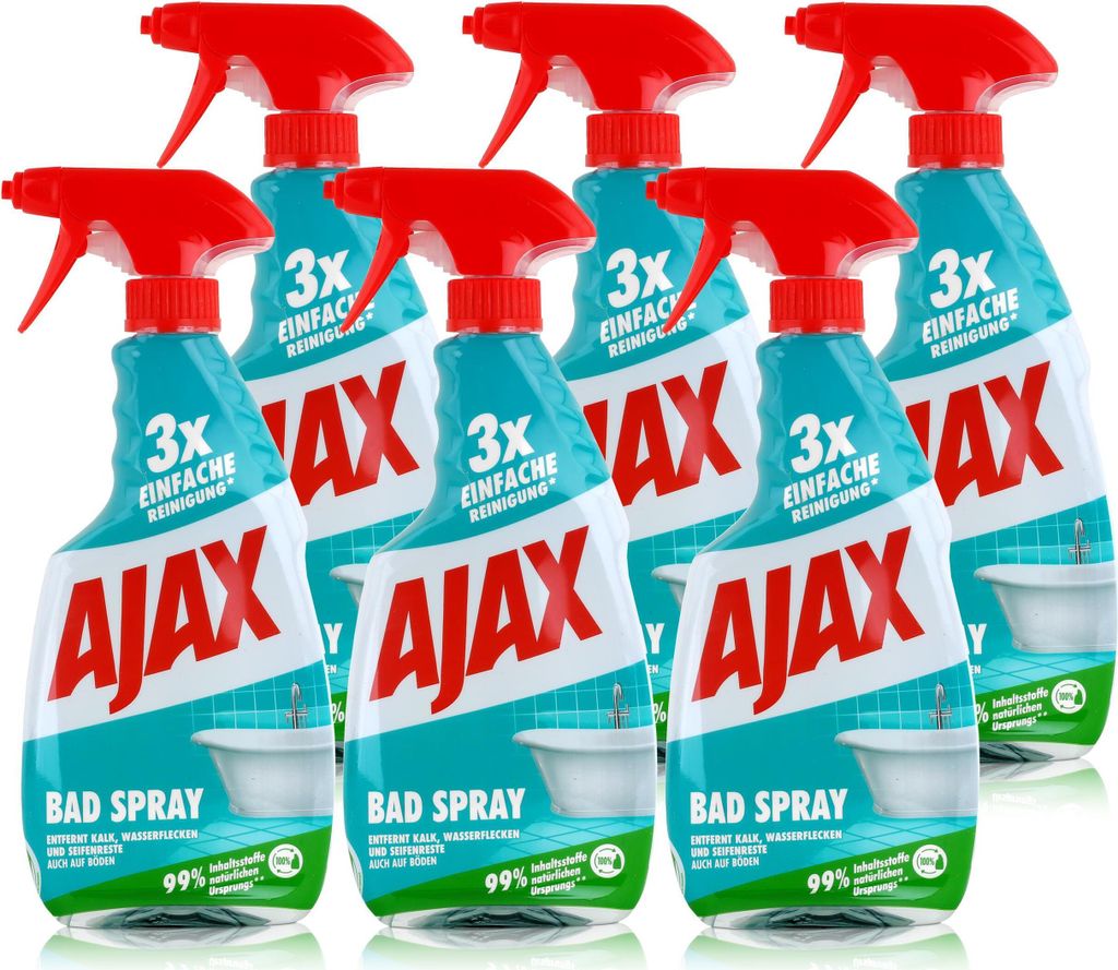 Ajax Bad Spray Badreiniger 500ml - Entfernt Kalk & Seifenreste (6er Pack)