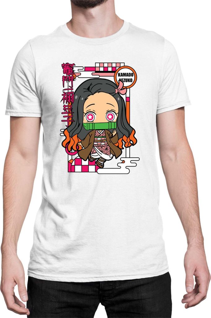 Herren T-Shirt Demon Anime Slayer Kimetsu No Yaiba Chibi Nezuko Kamado, Man 4XL / Weiß