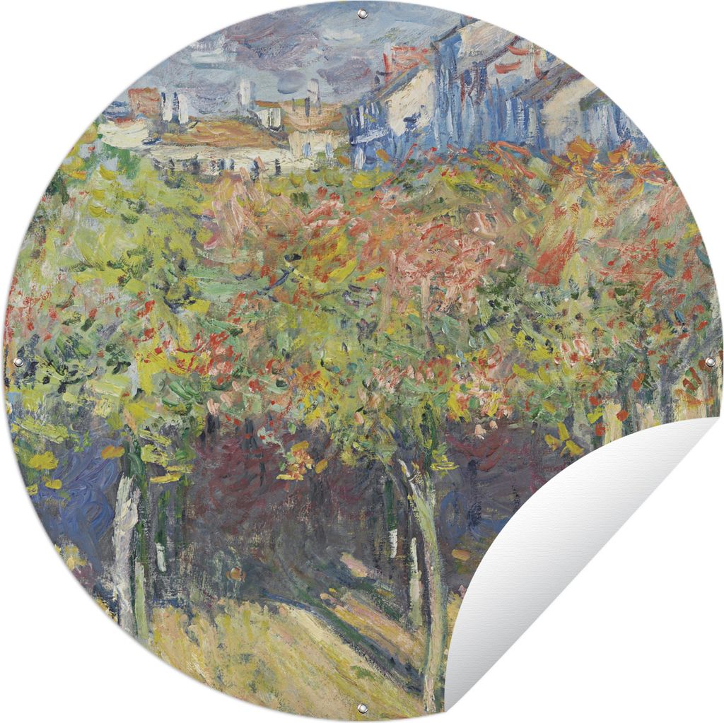 MuchoWow Gartenposter Outdoor-Poster Rund Die Linden in Poissy - Gemälde von Claude Monet Ø 150 cm Gartendeko Rundes Poster draußen