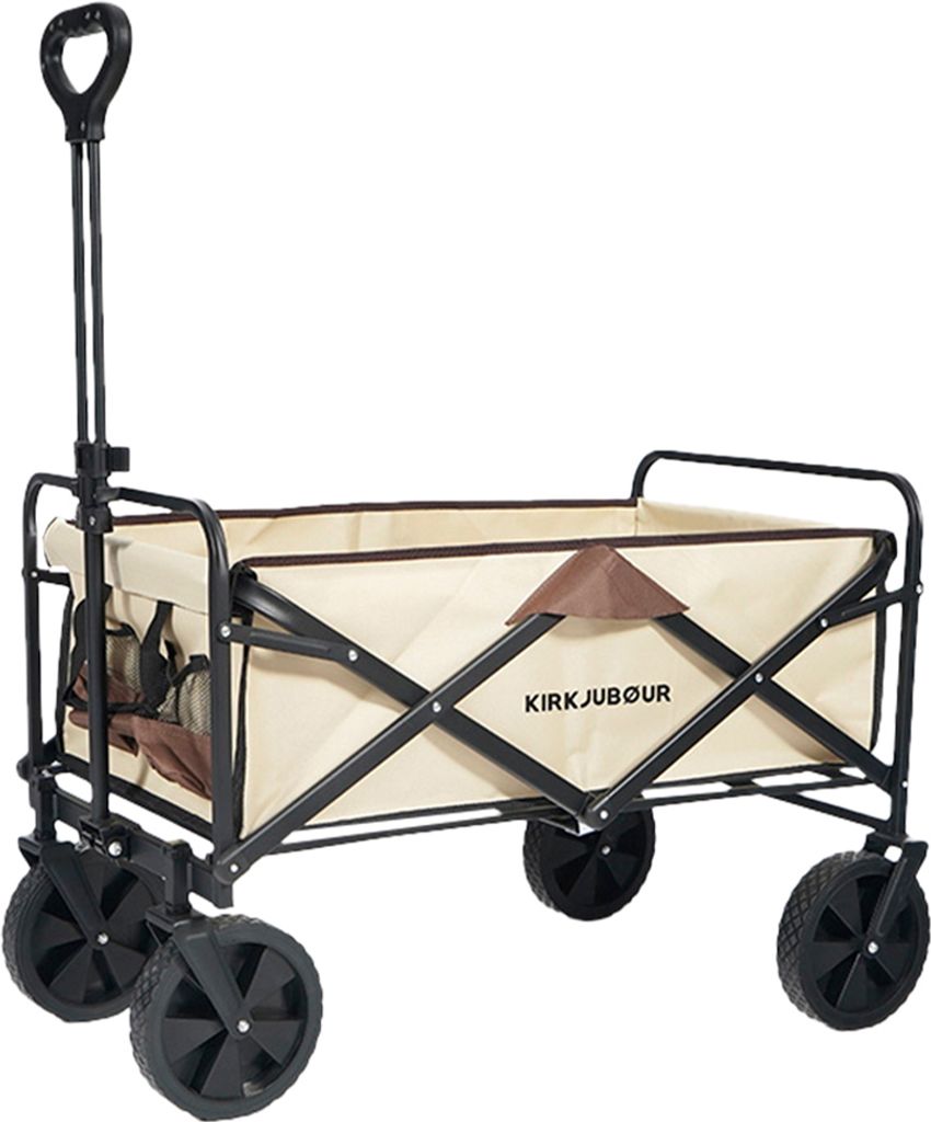 KIRKJUBØUR faltbarer Bollerwagen, 100L Volumen, stufenlos verstellbarer Griff, 360° drehbare Räder, kompakt faltbar - ideal für Ausflüge bei...