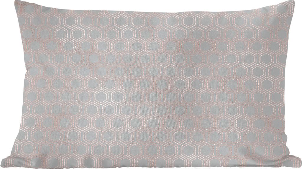 MuchoWow Zierkissen Sofakissen Wohnzimmer Dekokissen 60x40 cm Muster - Sechsecke - Roségold - Blau - Kopfkissen - Polster mit Foto