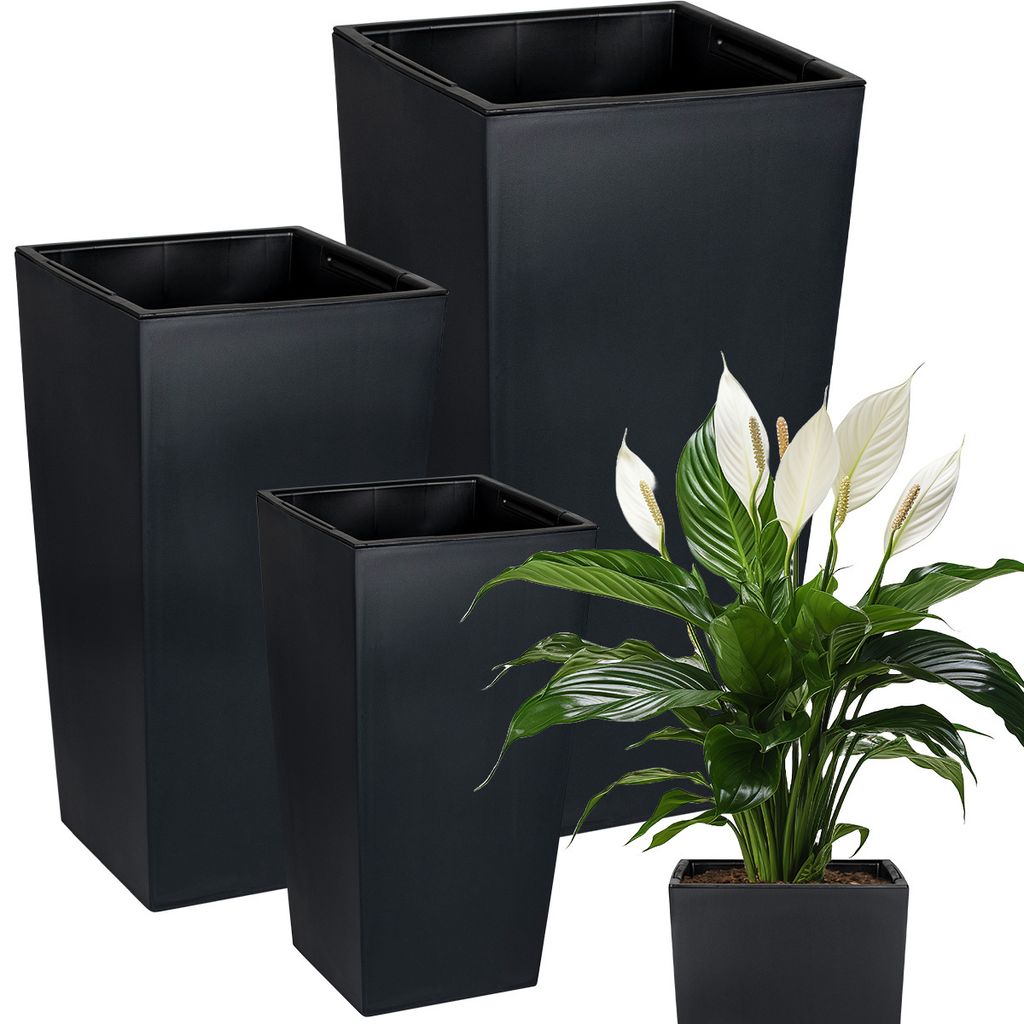Prosperplast 3er-Set Blumentopf | Urbi Square | Anthrazit | 14 cm, 17 cm, 20 cm