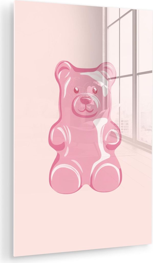 MuchoWow Glasbilder - Bilder auf Wandbild - Foto auf Glas Bär - Rosa - Bonbon 60x90 cm Wanddekoration aus Glas - Acrylglasbild - Acrylbilder - Pre...