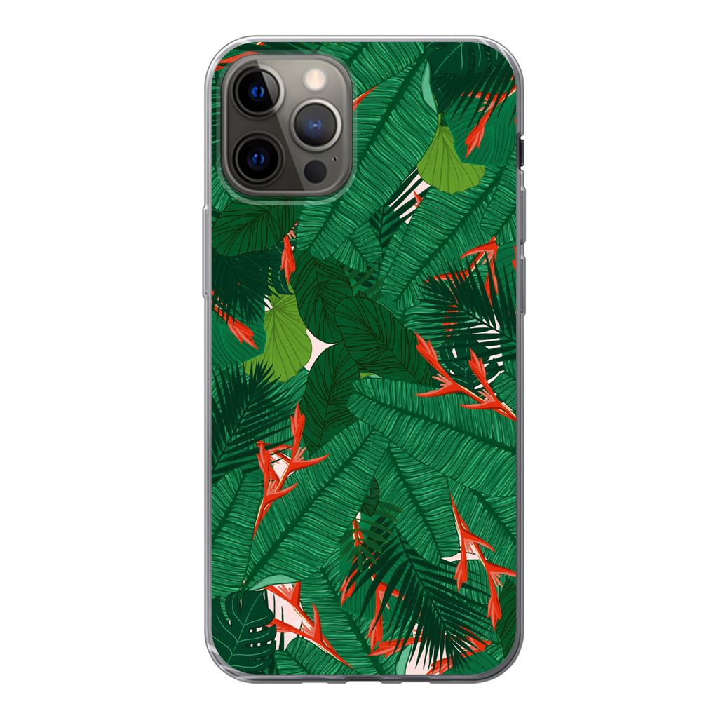 MuchoWow Handyhülle Schutzhülle Hülle für iPhone 12 Pro Blumen - Blätter - Muster Silikon Softcase Handy Hülle - Abdeckung