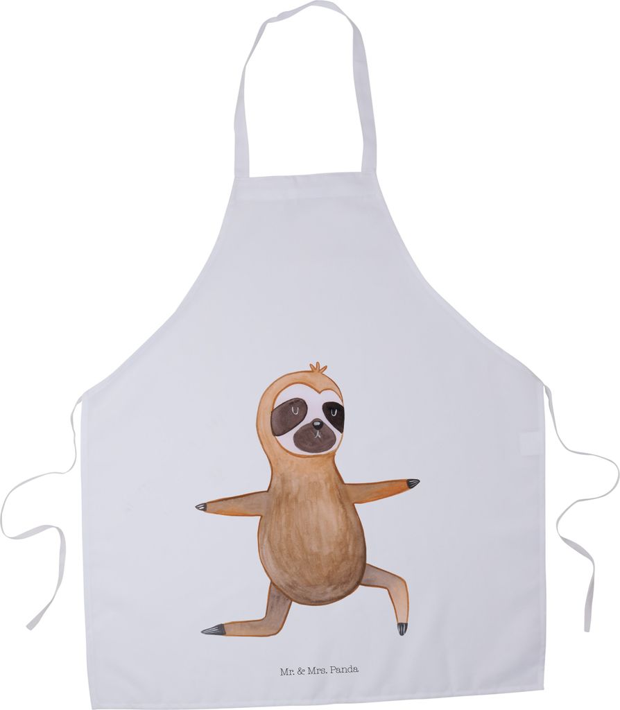 Mr. & Mrs. Panda Kochschürze Faultier Yoga - Weiß - Geschenk, Yogaübungen, Grillmeister Schürze, Küchenzubehör, Kochkleidung, Küchenschürze...