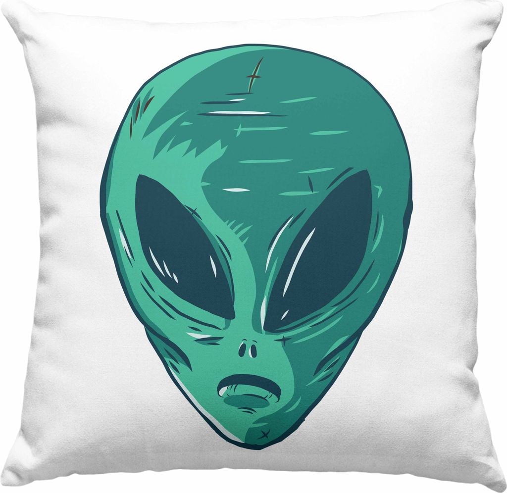 Trendation - Alien Deko-Kissen mit Füllung 40x40 Geschenk Außerirdische Geschenkidee Grafik UFO Deko-Kissen mit Füllung 40x40 (Grau)
