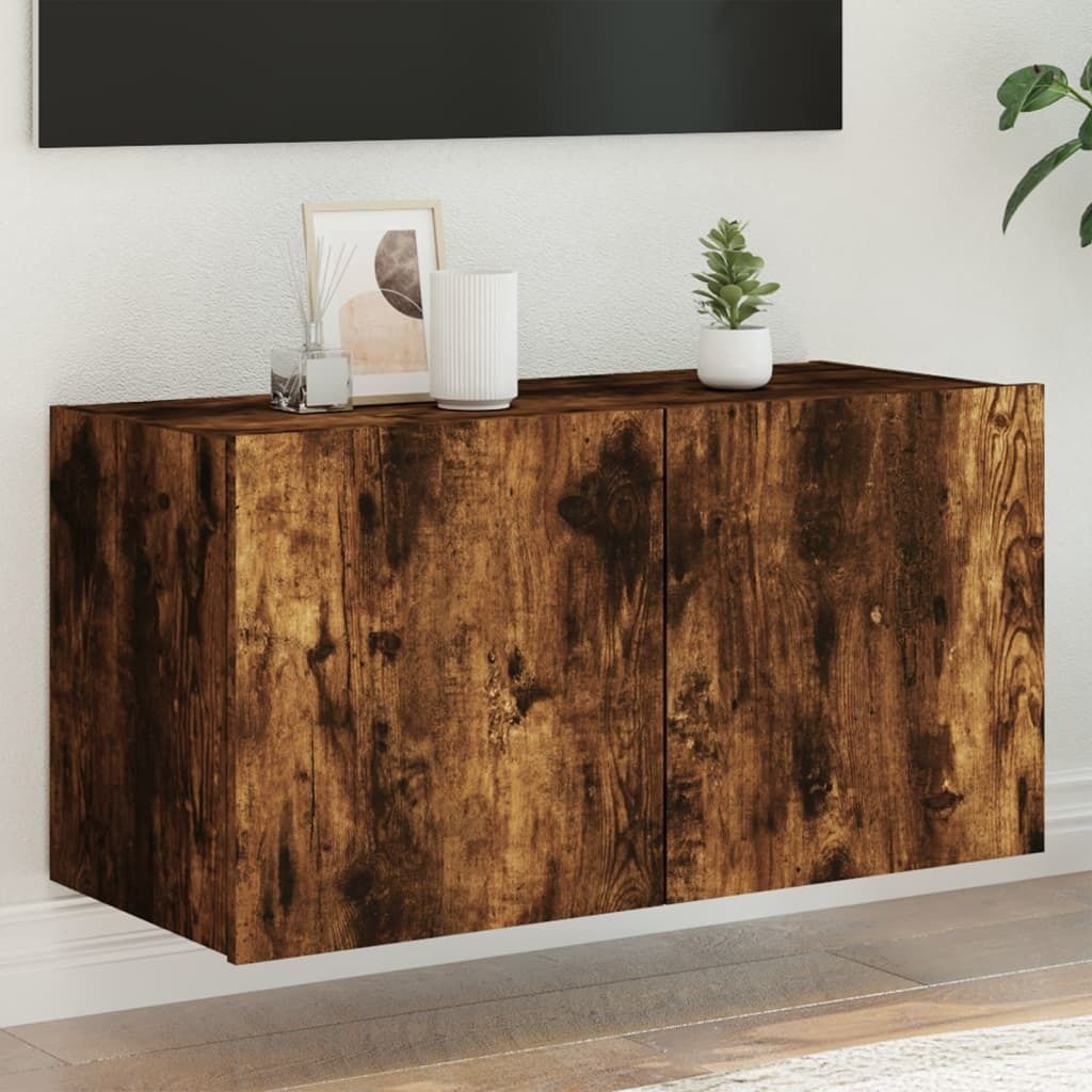 Maison Exclusive - TV-Wandschrank mit LED-Leuchten Räuchereiche 80x35x41 cm