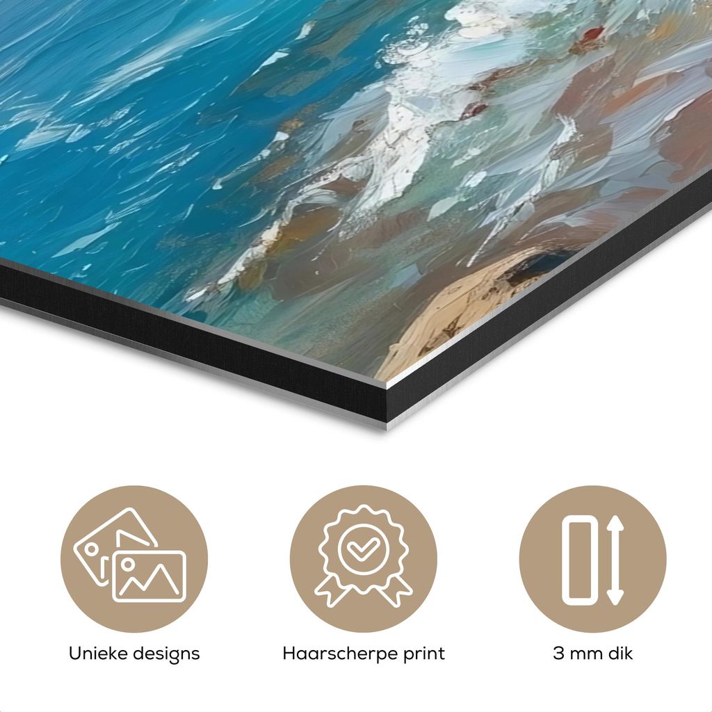 MuchoWow Wanddekoration Metall Metallbild Wandkunst 120x80 cm Boote - Felsen - Meer - Sonne MuchoWow Aluminium Gemälde - Alu Bild